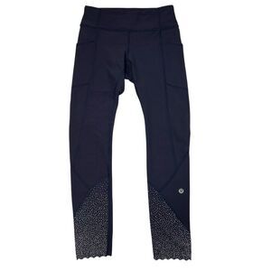 Lululemon Tight Stuff Tight II 25" Inseam Reflective Dotted Hem Navy Blue Size 4